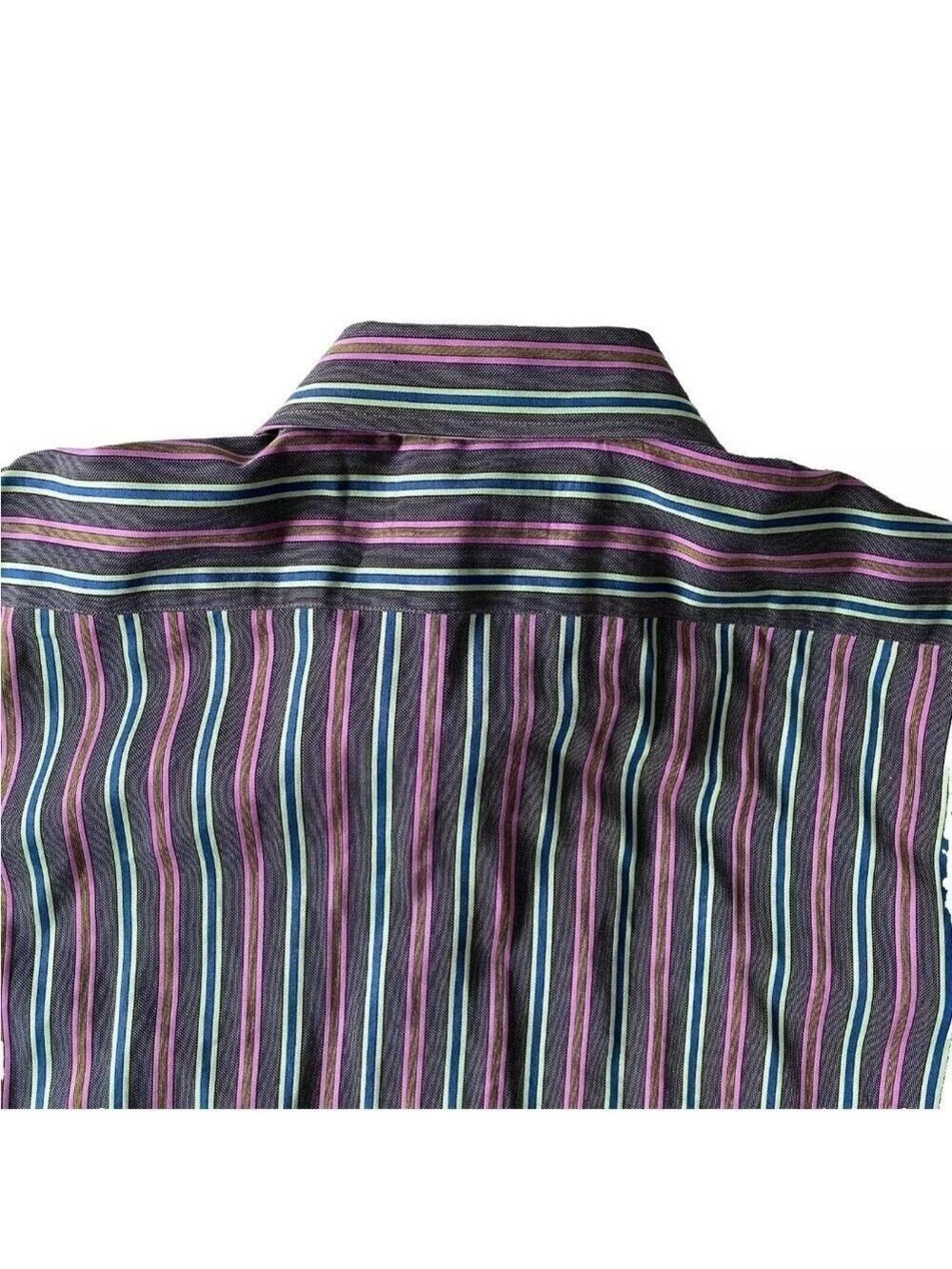 Etro Milano Men's Dress Shirt Sz 42 Striped Multicolor Button Up Made in Italy - Picture 4 of 10